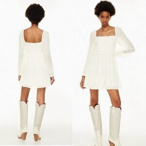 Aritzia Wilfred Tempest Smocked Long Sleeve Dress in Birch Small